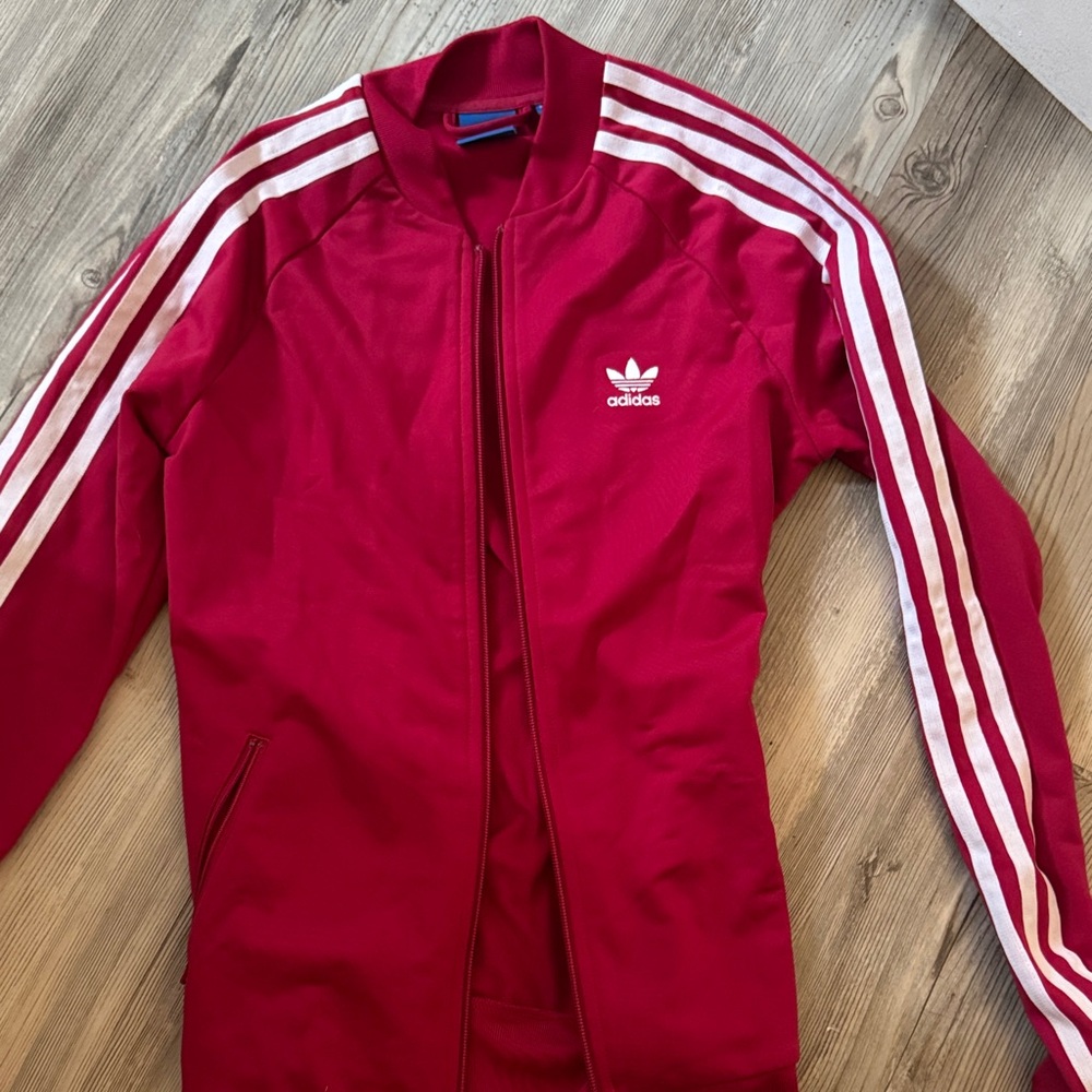 adidas Red Track Jacket with White Three-Stripes